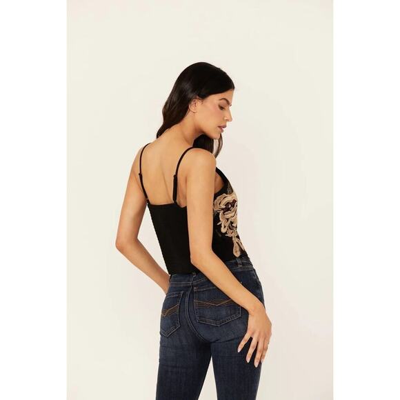 Idyllwind Women's Black Jessamine Embroidered Beaded Crop Top Size Small - Picture 3 of 7